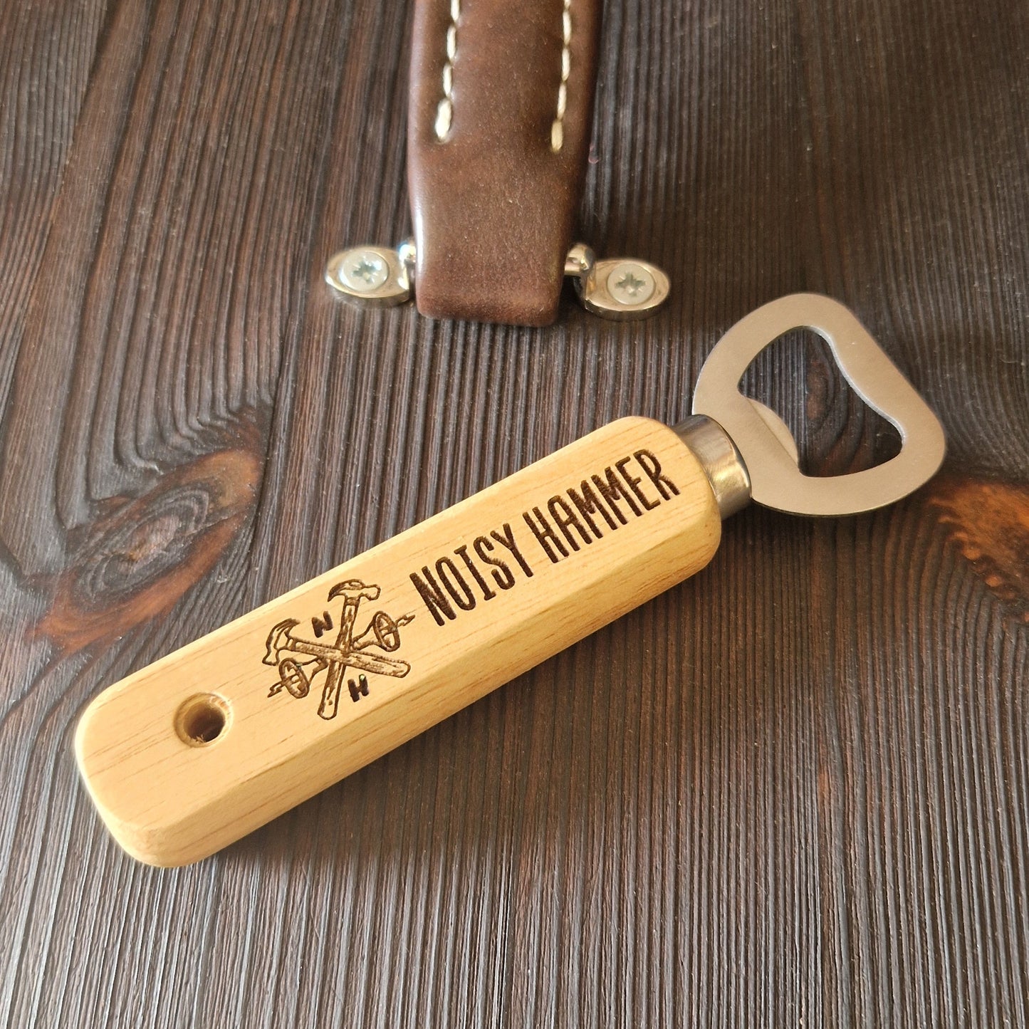 Noisy Hammer - Wooden Engraved Bottle Opener Logo 2