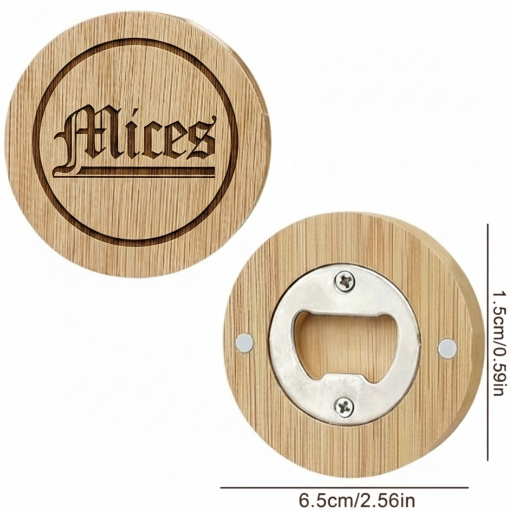 Custom Wooden Round Magnetic Bottle Opener - Laser Engraved Set Of 24