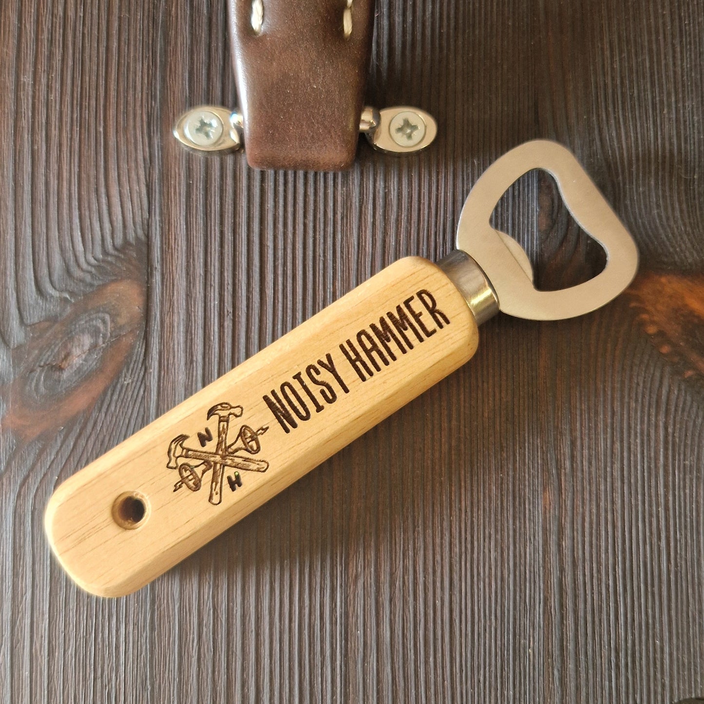 Noisy Hammer - Wooden Engraved Bottle Opener Logo