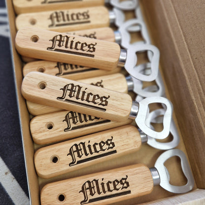 Custom Wooden Bottle Opener - Laser Engraved Set Of 24