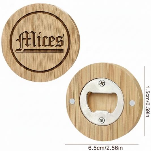 Custom Wooden Round Magnetic Bottle Opener - Laser Engraved Set Of 24